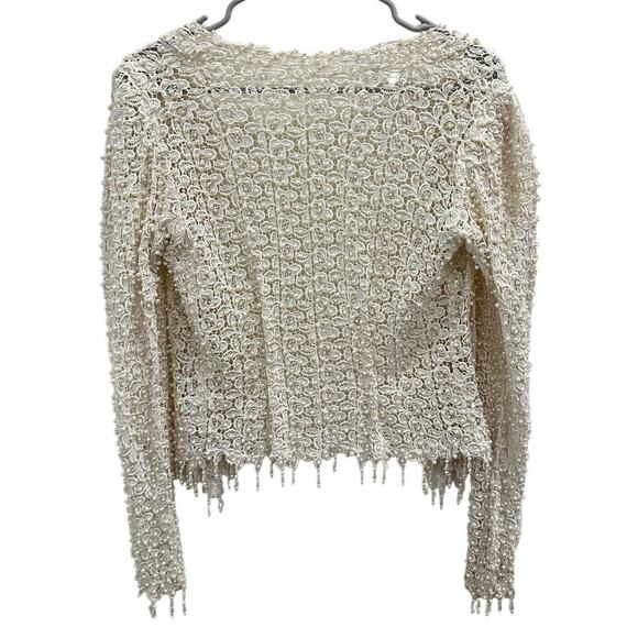 VTG Ivory Beaded Lace Cardigan Pearl & Sequin Embellished Party Bridal NYE Glam - Picture 2 of 11